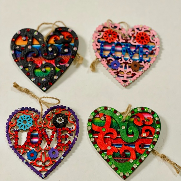 Wood Ornaments Serape inspired Handcrafted New set/4 - Picture 7 of 7